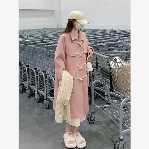 Women Preppy Style Pink Coat Outwear Casual Autumn Winter Loose