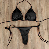 Bikini-Set für Damen, Badeanzug, sexy, schlichter transparenter Riemen, Biquini-Set, lässig, dünn, schlank