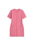 O-neck Short Sleeve A-line Dresses Knitted Pocket Breasted