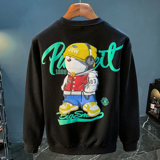 High-End Men's Autumn Hoodie Printed Round Neck Pullover Casual Sweater