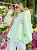 Candy Pink Delight Oversized Embroidery Hoodie Pullover for Women