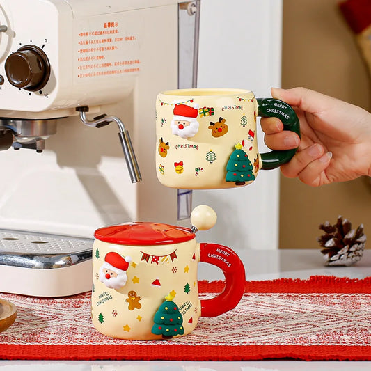 Christmas  Christmas Cartoon Coffee Mug with Lid Spoon