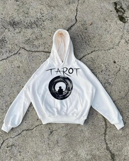 Fashionable 2025 Abstract Print Hoodie Men’s Casual White Top