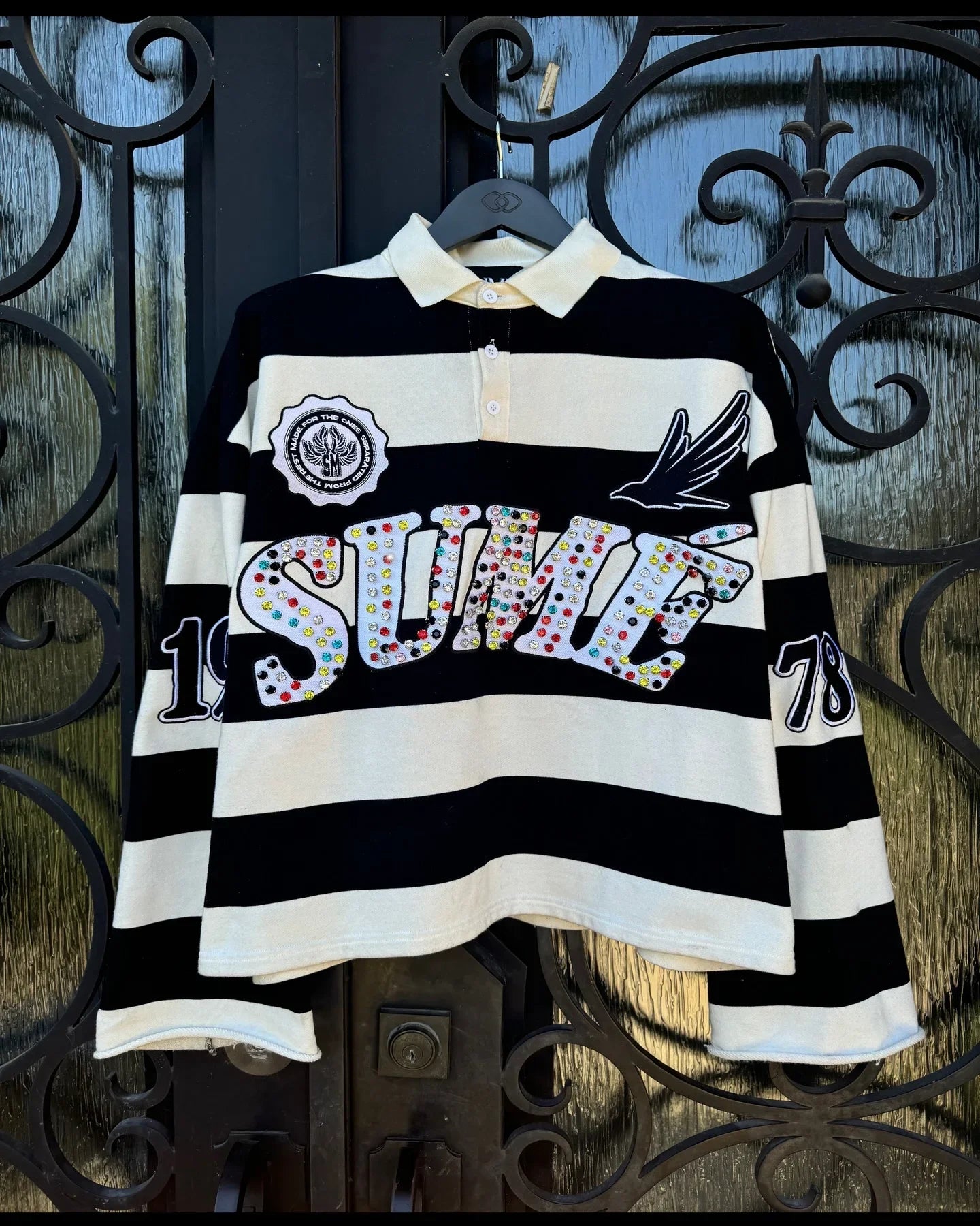 Retro Y2K Polo Shirt Men Long Sleeve Embroidery Stripe Hip Hop Top