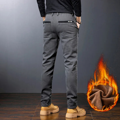 Mens Fleece Lined Thermal Pants Winter Warm Straight Fit Trousers
