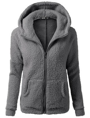 Hoodie Zip-up Women Casual  Zipper Coat Solid Soft