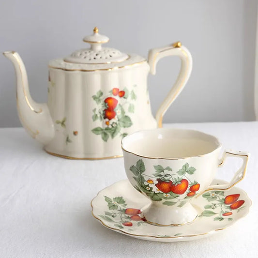French Vintage Coffee Set: Strawberry Ceramic Cup