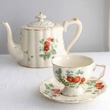 French Vintage Coffee Set: Strawberry Ceramic Cup