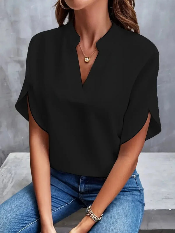V Neck Half Sleeve Blouse Women Office Loose Pullover Top
