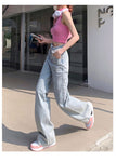 Schicke Vintage-Streetwear-Jeans mit hoher Taille und weitem Bein für Damen