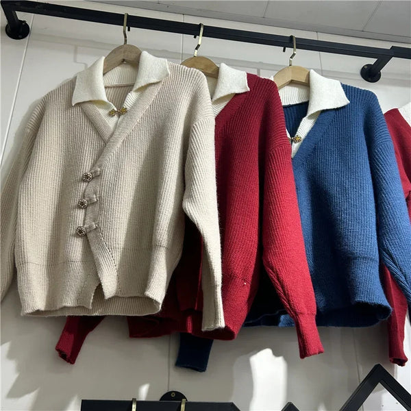 Womens Mock Layered Cardigan Chic Fall Winter Knit Sweater