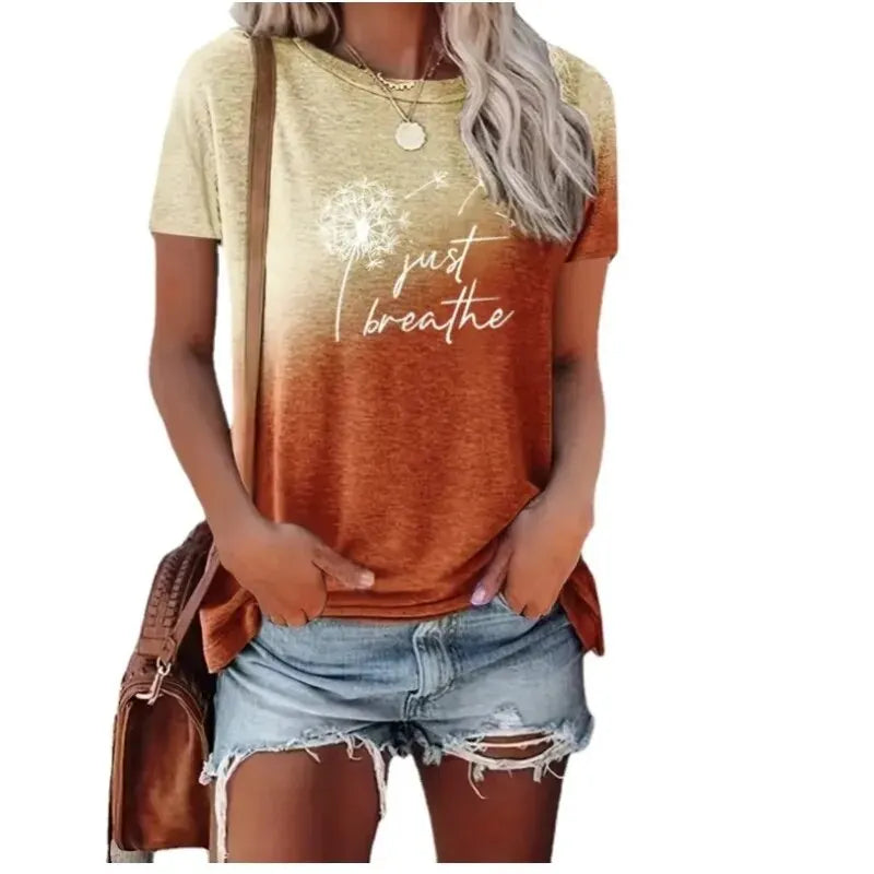 2025 New Spring Summer Women's T Shirt--Dandelion Gradient Printed