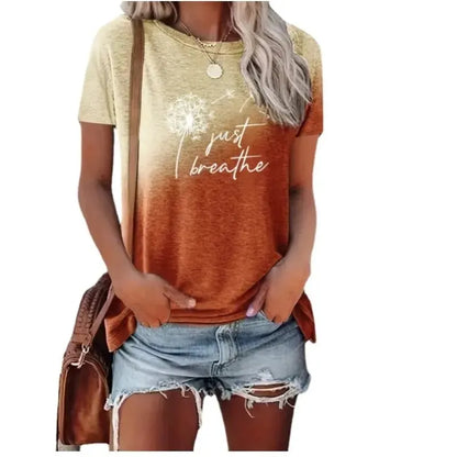 2025 New Spring Summer Women's T Shirt--Dandelion Gradient Printed