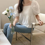 Women's White Shirt Korean Style Loose Puff Sleeve Blouse