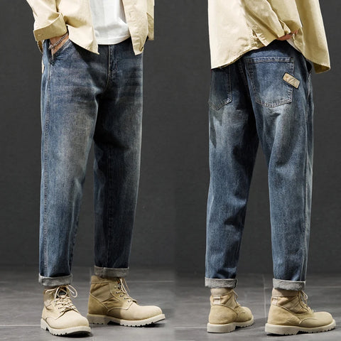 Baggy Jeans Mew Weite Hose Lockere Passform Haremshose Lässige Mode Aufgesetzte Taschen Übergröße