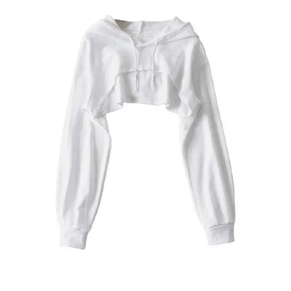 Female Hoodie Personality Irregular Crop Ultra Short Style Long Sleeve