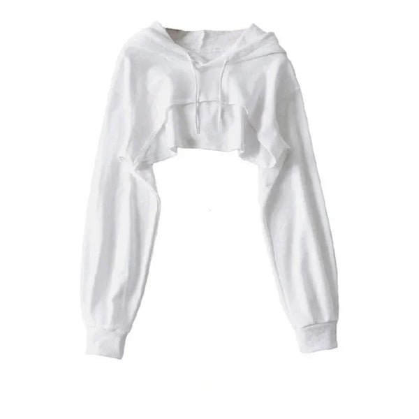 Female Hoodie Personality Irregular Crop Ultra Short Style Long Sleeve