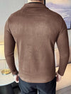Men Suede V Neck T Shirt Mock Layer Slim Fit Pullover