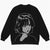 American Style Anime Cartoon Girl Dark Print Loose Round Neck Sweater