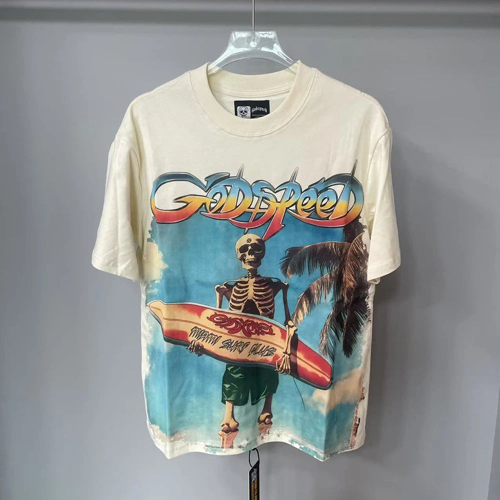 Vintage Abstract Letter Mens Short Sleeve Tshirt Harajuku Hip Hop T-shirt