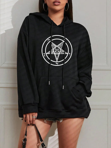 Pentagram Gothic Occult Satan Hoodies All-Match Street Style weiblich