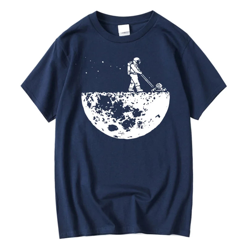Summer Men T-shirt Funny Lunar Cleaner Printing Casual Cool Loose O-neck