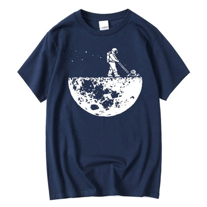 Summer Men T-shirt Funny Lunar Cleaner Printing Casual Cool Loose O-neck