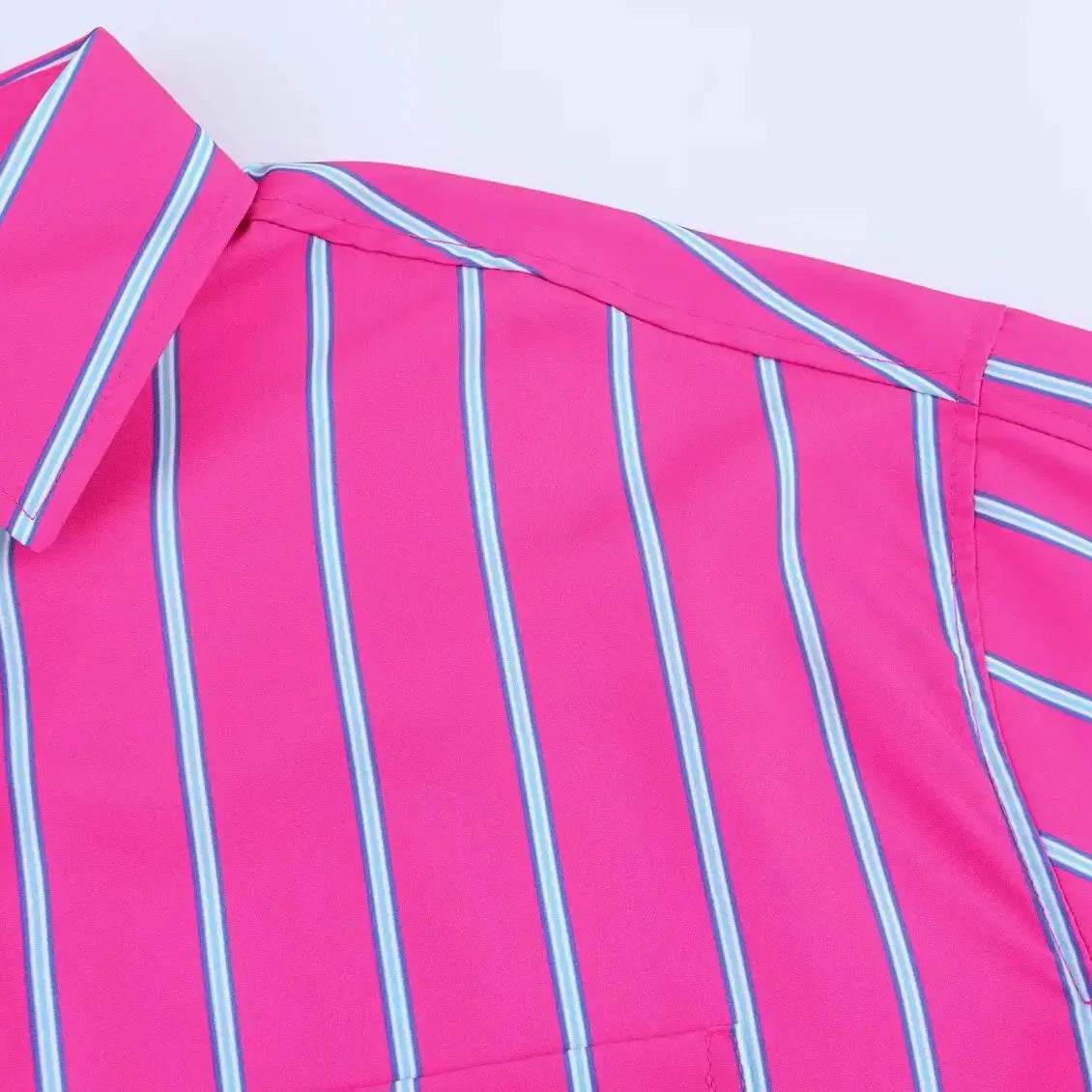 Women's Striped Print Blouse Loose Lapel Long Sleeve Single Breasted