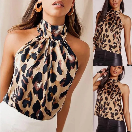 Women Blouses Leopard Print Ladies Shirts And Tops Sleeveless Tops