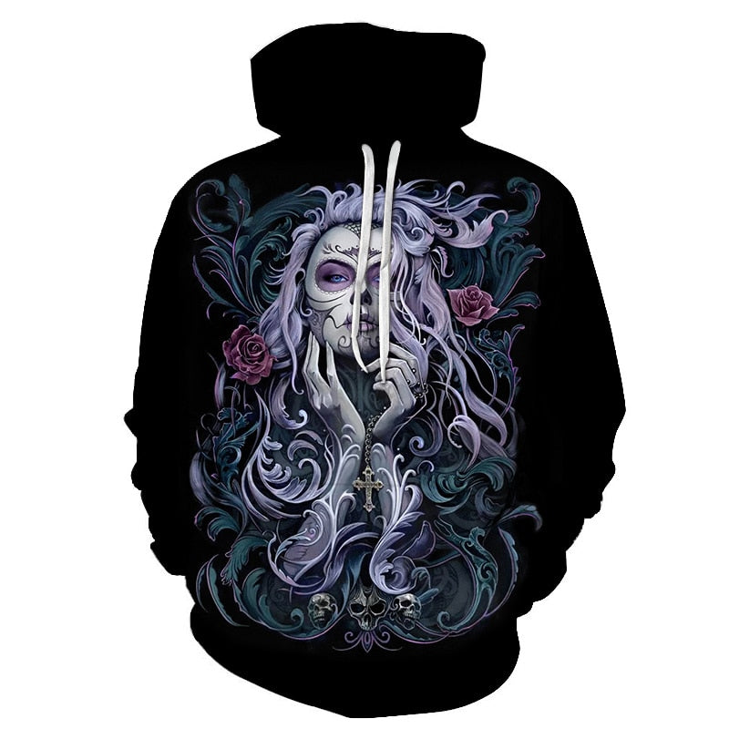 Skull Pattern 3D Printing Hoodies Horror Theme Fashion for Autumn and Winter