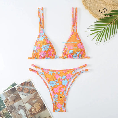 Double Shoulder Bikini Set High Waist Sexy Swimwear Women