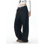 Hohe Taille Schwarze High Streetwear Lässige Jeans mit weitem Bein Basic Baggy Retro Gerade Hose 