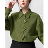 Green Irregular Shirt Women Vintage Collar Long Sleeve Button Top