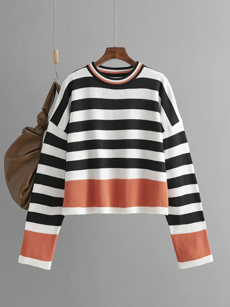 Winter Striped Sweater Women Loose Warm Pullover