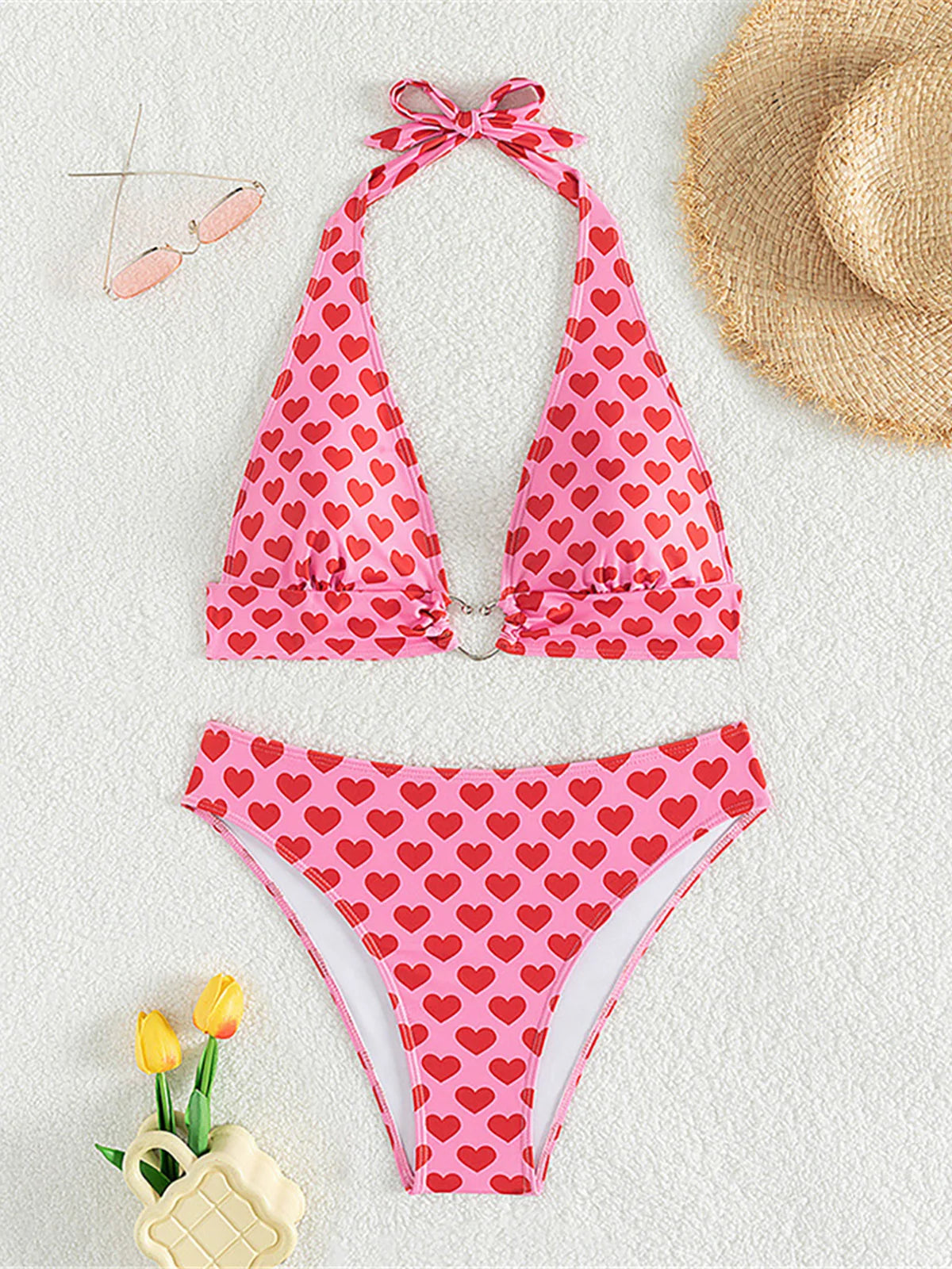 Bikini-Set mit mittelhoher Taille und Herz-Print