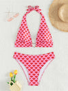 Heart Print Mid Waist Bikini Set