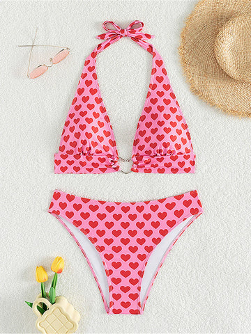 Bikini-Set mit mittelhoher Taille und Herz-Print