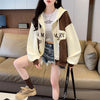 Womens Lightweight Hooded Baseball Jacket Loose Varsity Top