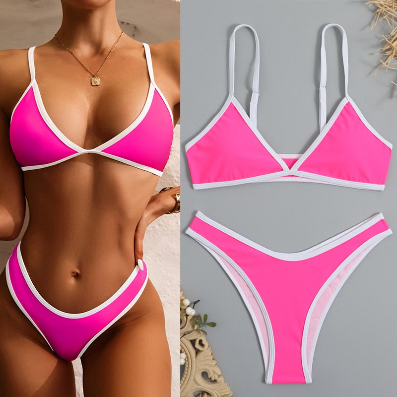 Retro Bikini Patchwork Swimsuit Thong Brazilian Sexy Swimwear