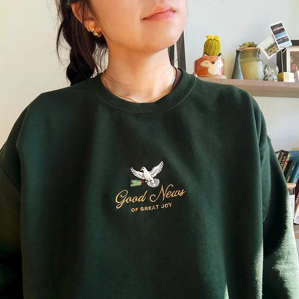 Good News of Great Joy Embroidered Vintage Sweatshirt Warm Pullover