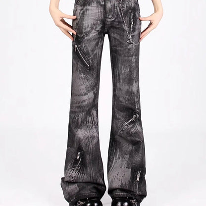 Y2K Chain Detail High-Waisted Baggy Denim Jeans