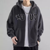 Men's Cotton Zipper Letter Print But Hoodie Oversized Streetwear