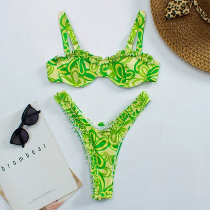 Bikini Low Waist Flower Print Set for Women GPiece Backless