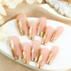 10pcs Gold Metallic 3D Press-On Almond Fake Nails
