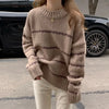 Womens Striped Knit Sweater O Neck Long Sleeve Pullover Top