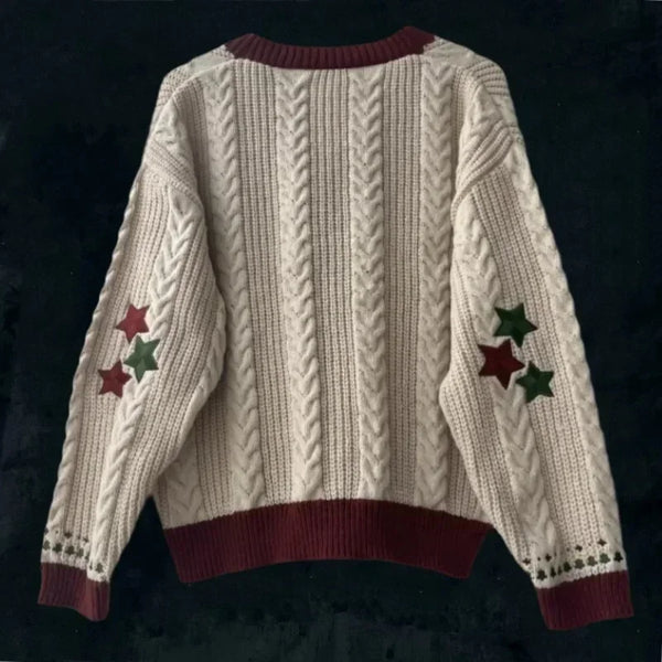 Women’s Christmas Tree Knitted Cardigan – Star Embroidery Holiday Sweater
