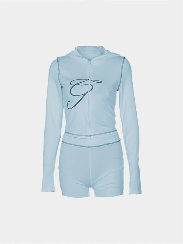 2025 Spring Women's 2 Piece Set Zipper Hoodie and Pants Streetwear