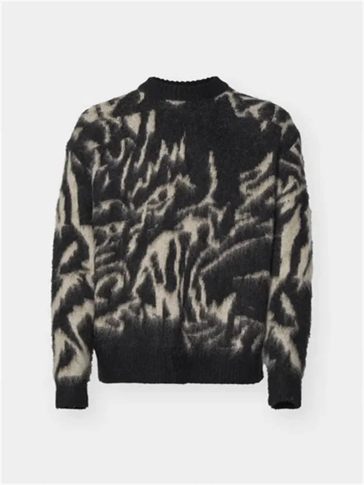 American Autumn Winter Street Casual Striped Fleece Knitted Sweater