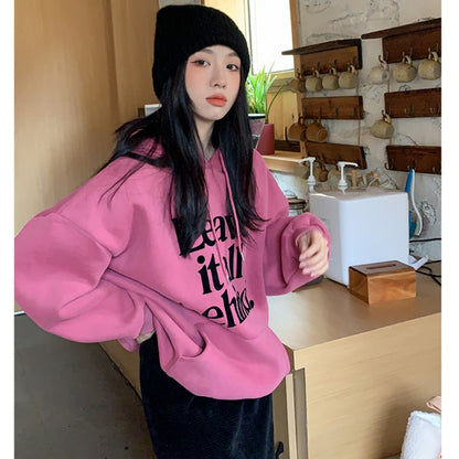 Hoodie Sleeves Long Korean Fashion Baggy Solid Pullover Sweatshirt