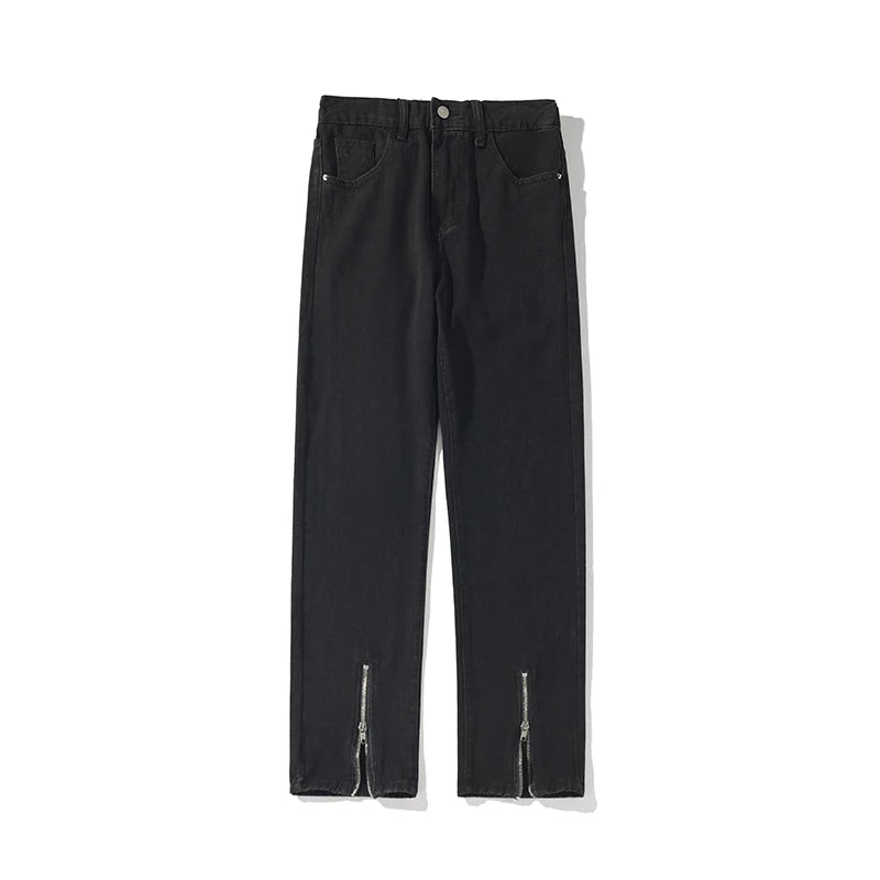 Retro Zipper Elastic Waist Straight Oversized Baggy Pants